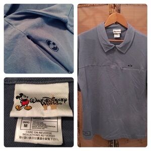 WDW polo shirt Mickey zipper closure hidden pocket soft blue Walt Disney World